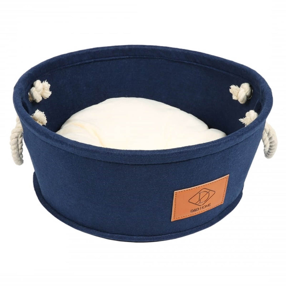 Duvo+ Felt Barrel Blue Pet Bed with Soft Cushion 40x40x17 cm