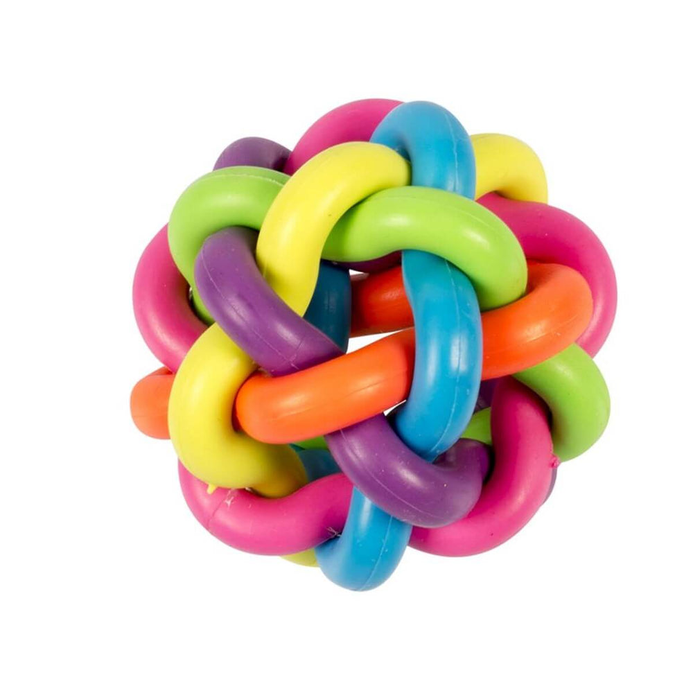 Duvo+ Rainbow Ball Dog Chew Toy with Bell, Durable Rubber, 10.5 cm