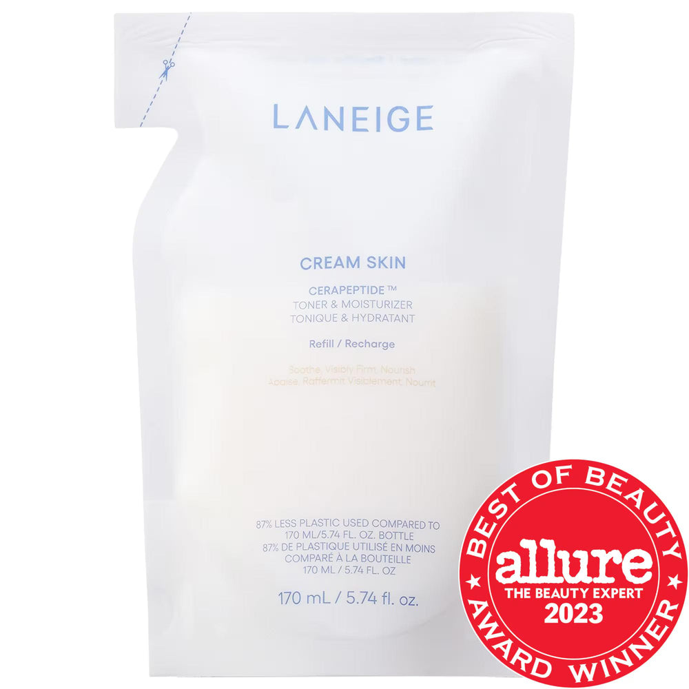 Laneige Cream Skin Refillable Toner & Moisturizer: Peptide & Ceramide Hydration for Radiant Glass Skin - Korean Beauty Anti-Aging Laneige Cream Skin Toner: Hydrate & Firm for Glass Skin Ceramide peptide toner, Hydrating cream toner, Korean beauty toner, Moisturizing toner for dry skin, Anti-aging toner moisturizer, Toner moisturizer hybrid, Refillable toner, Sensitive skin toner, Glass skin toner, White tea leaf toner, Toner, Moisturizer, Hydration, Firming, Anti-aging, Korean Beauty, K-beauty, Skincare, Re