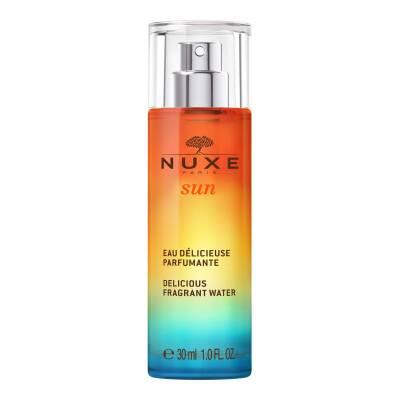 Nuxe Sun Eau Delicieuse Parfumante Body Spray - Tropical Summer Scent with Coconut & Tiare Flower | 30ml Nuxe Sun Body Spray: Tropical Coconut Summer Beach Scent Nuxe Sun fragrance, body spray, summer scent, tropical fragrance, coconut body mist, natural body spray, eau delicieuse parfumante, tiare flower perfume, sun inspired fragrance, beach scent, Nuxe, body mist, perfume, fragrance, tropical, coconut, tiare flower, natural, summer, beach, sweet orange, petitgrain, vanilla, musk, women's fragrance, light