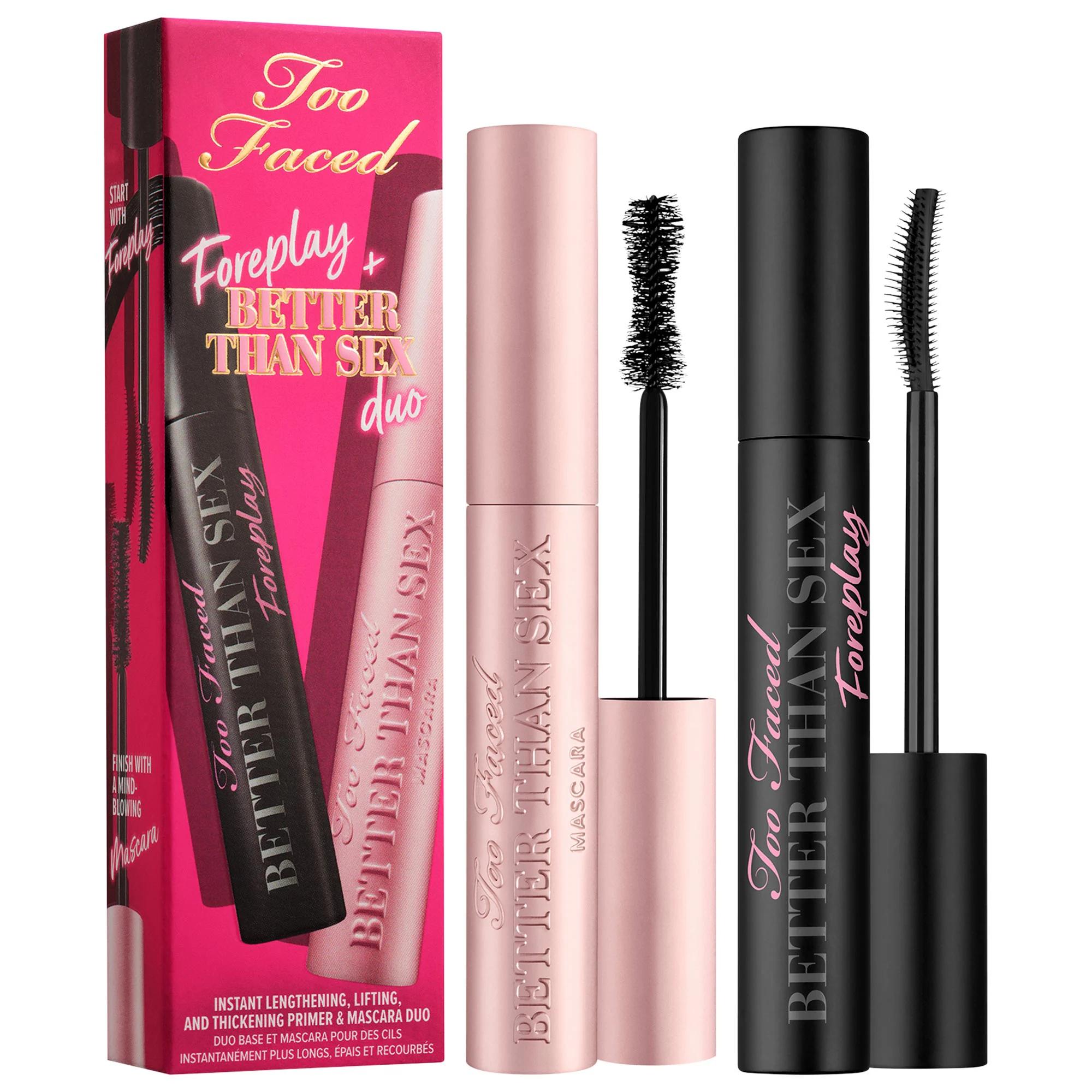 Too Faced Foreplay + Better Than Sex Primer & Mascara Duo - Lengthening, Volumizing, Cruelty-Free Mascara Set Too Faced Mascara Duo - Lengthening & Volumizing mascara primer duo, lengthening mascara, volumizing mascara, cruelty-free cosmetics, paraben-free beauty products, Too Faced, beauty essentials, lash care, eye makeup, cosmetics for sensitive eyes, long-lasting mascara, vegan beauty products, makeup for special occasions