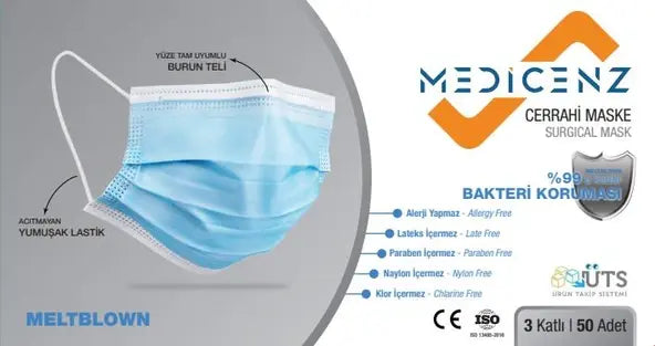 Medikalin Medicenz 3-Ply White Surgical Face Masks 50 Count