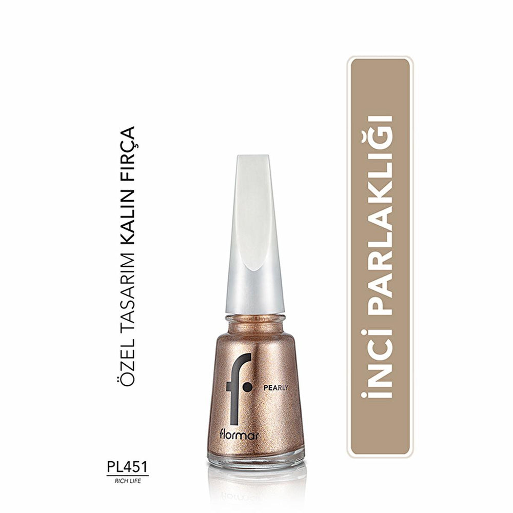 Flormar Long-Lasting Pearl Finish Nail Polish - Rich Life PL451, 6-Day Wear, Shimmer Effect, Elegant Nail Color for - view 3