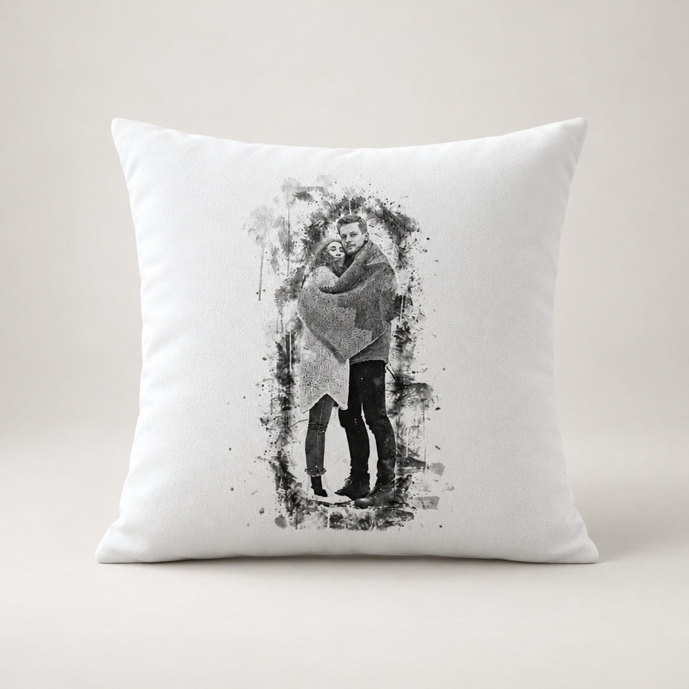 Pencil Sketch Photo Printed Personalized Pillow