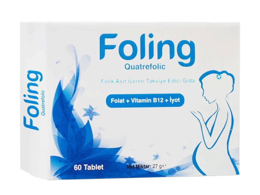 Foling Folic Acid Dietary Supplement for Prenatal Nutrition - 60 Tablets - Vitamin & Supplement