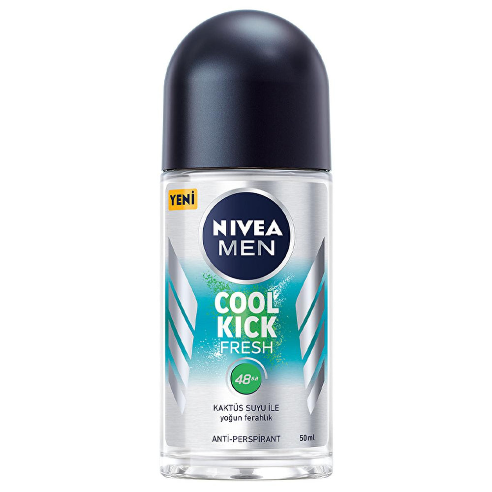 Nivea Men Cool Kick Fresh Roll-On Deodorant - 48 Hour Protection, Alcohol-Free, Long-Lasting Freshness - Deodorant