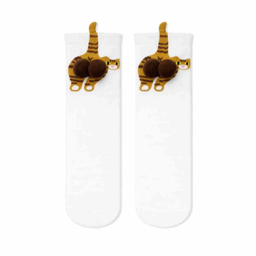 Carnaval Socks White Coffee Cat Pom Pom Socks 1 Pair