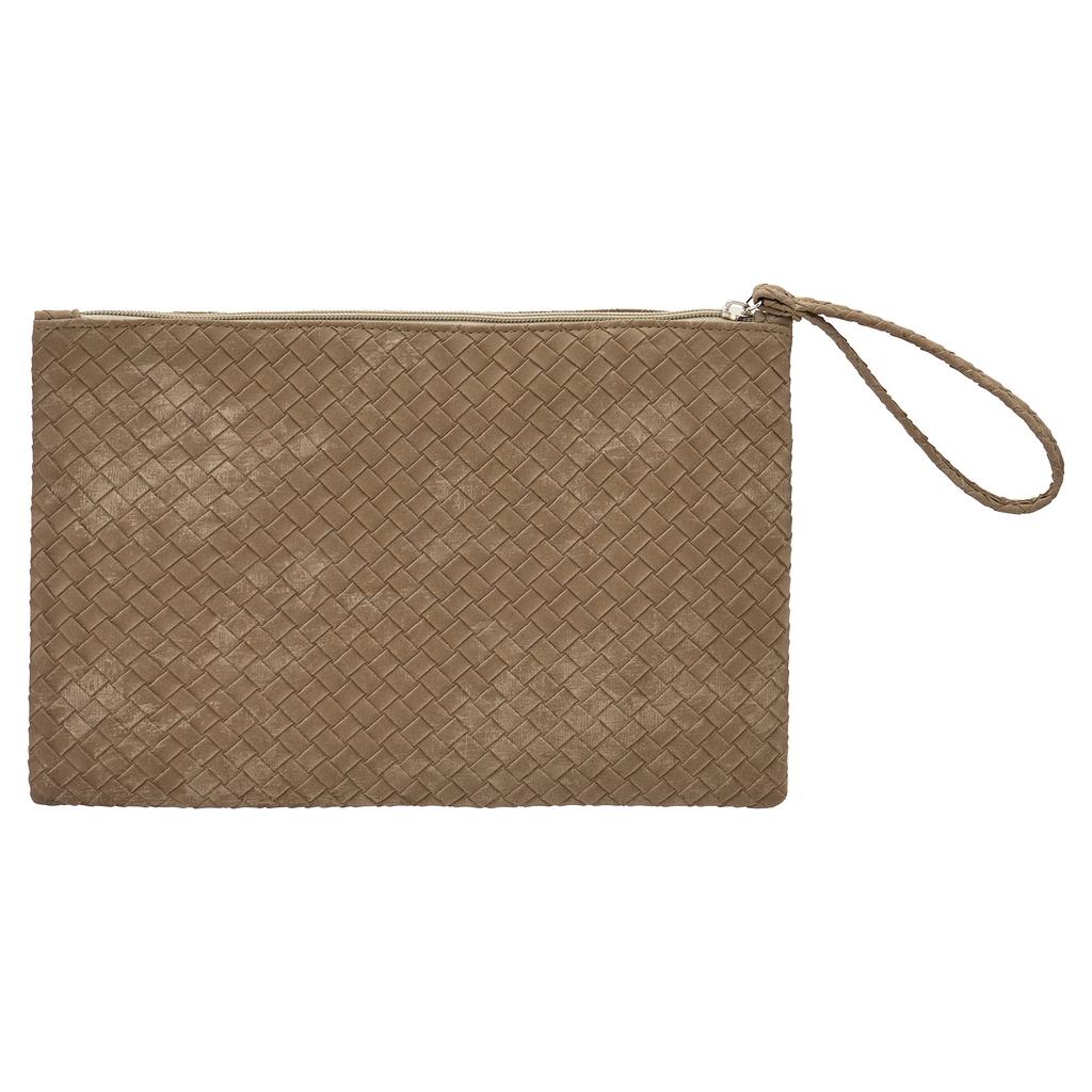 Eklips Beige Knit Pattern Reflective Clutch Bag