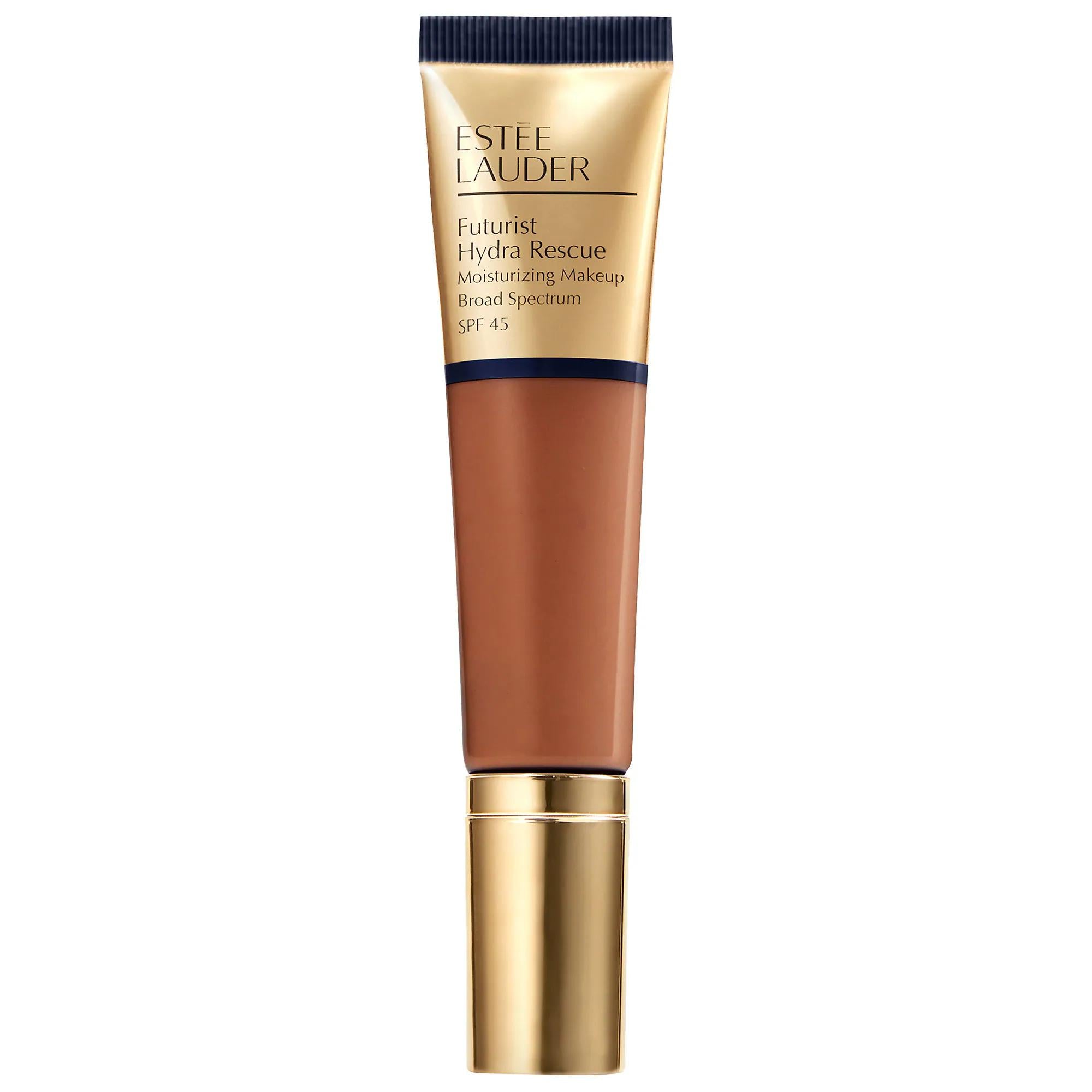 Estée Lauder Futurist Hydra Rescue Moisturizing Foundation SPF 45: Radiant, Hydrating & Anti-Aging Skin Care Foundation Estée Lauder Foundation SPF 45: Hydrating & Radiant Coverage moisturizing foundation, SPF 45 foundation, radiant finish foundation, hydrating foundation, skin care foundation, long wear foundation, Vitamin E foundation, foundation for dry skin, medium coverage foundation, full coverage foundation, foundation, makeup, face makeup, cosmetic, SPF 45, Chia Seed Extract, Probiotic Technology, I