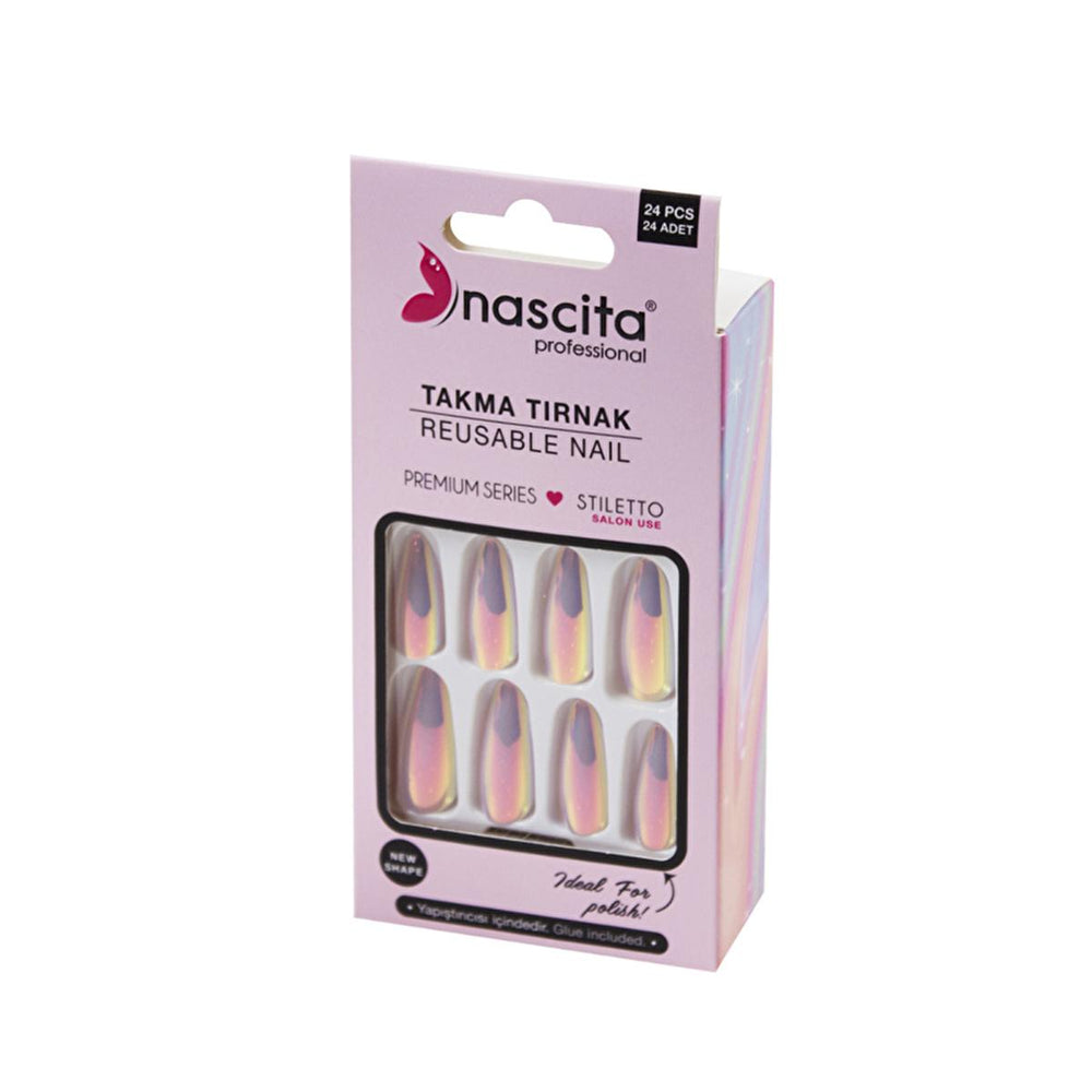 Nascita Hologram Artificial Nails - Reusable 24-Piece Set for DIY Nail Application - Hair Accessories