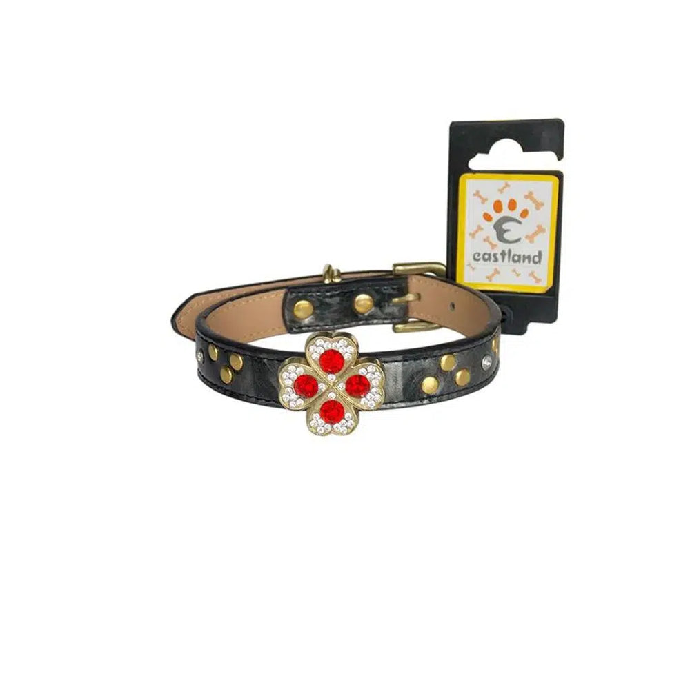 Eastland Floral Rhinestone Leather Dog Collar 40cm