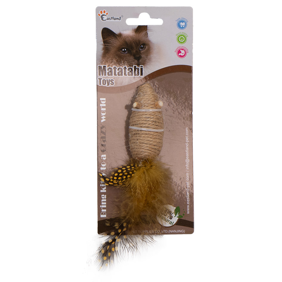 Eastland Feathered Mouse Cat Toy with Rattle and String 1 pc
