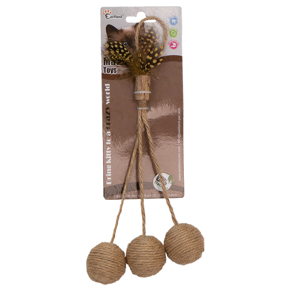 Eastland Feathered Rattle Ball Cat Toy with String 6cm