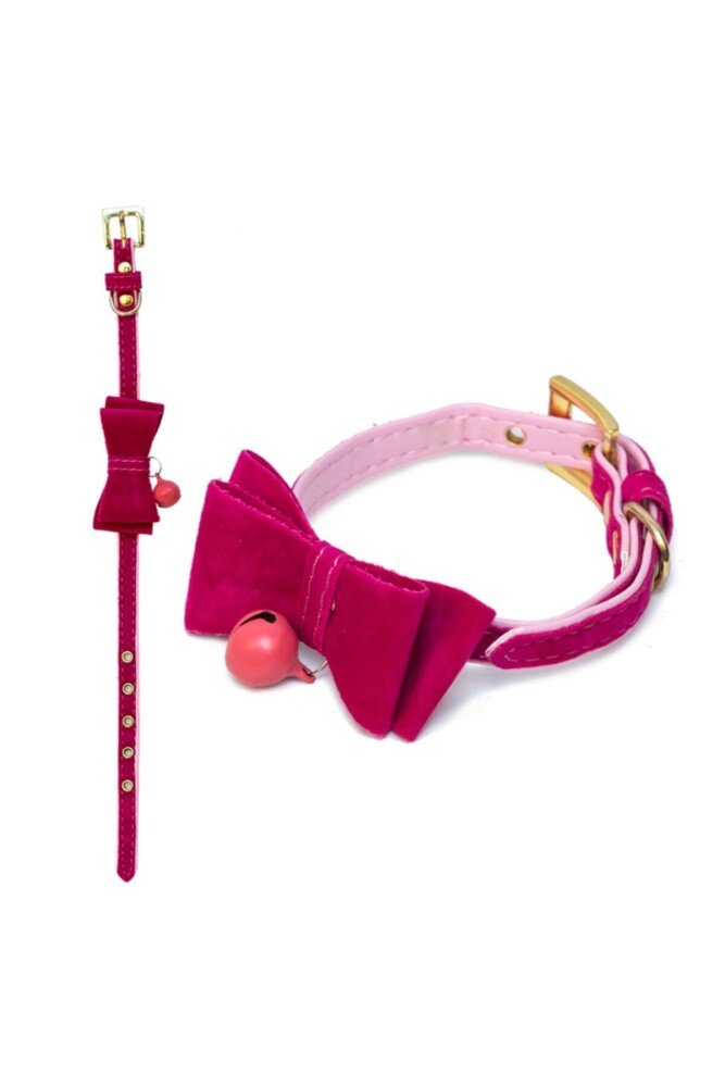 Eastland Suede Bow Tie Cat Collar with Bell - Soft Adjustable Pet Collar
