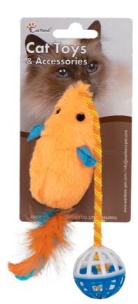 Eastland Plush Mouse Cat Toy with Feathers and Bell 28 cm