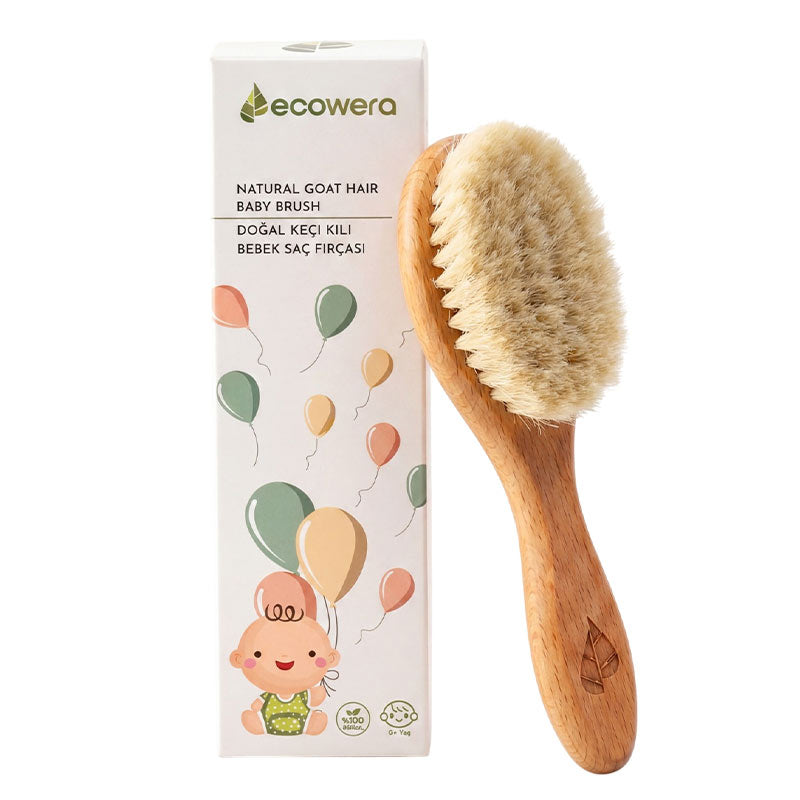 Ecowera Natural Goat Hair Baby Hair Brush for Gentle Grooming