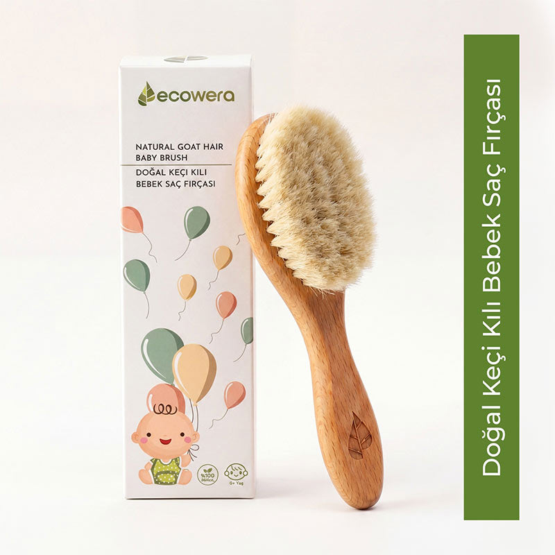 Ecowera Natural Goat Hair Baby Hair Brush for Gentle Grooming