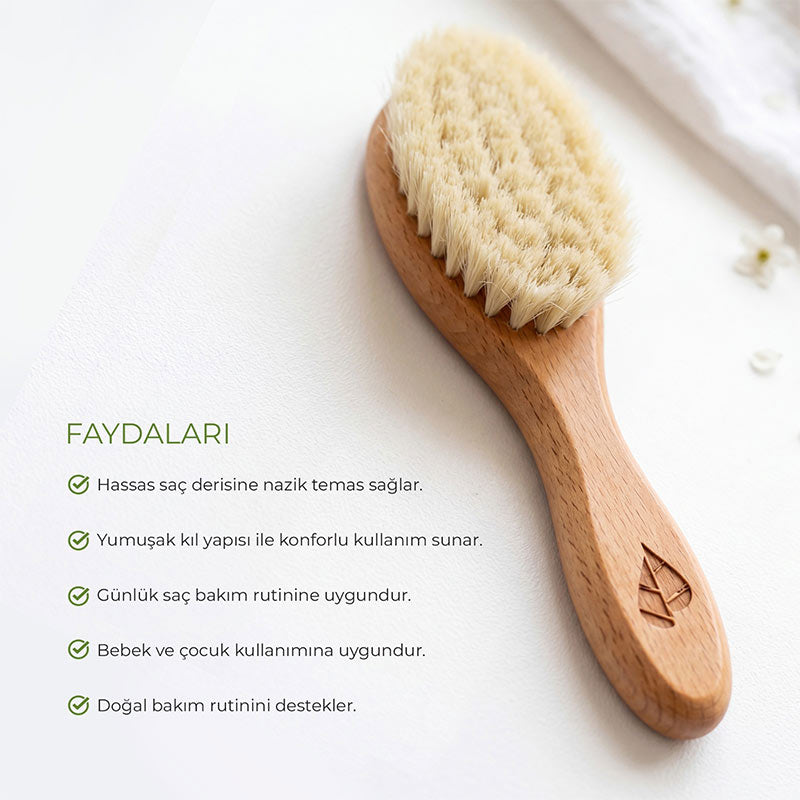 Ecowera Natural Goat Hair Baby Hair Brush for Gentle Grooming