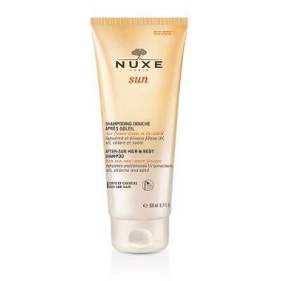 nuxe sun after sun hair and body shampoo 200ml bottle, nuxe after sun shampoo with floral fragrance Nuxe Sun After Sun Hair and Body Shampoo - Gentle Cleanser | 200ml Nuxe Sun Shampoo - After Sun Care | 200ml nuxe, after-sun-shampoo, hair-and-body, gentle-cleanser, beach-care, swimmer-friendly, natural-ingredients, sensitive-skin, sun-care, ai-generated