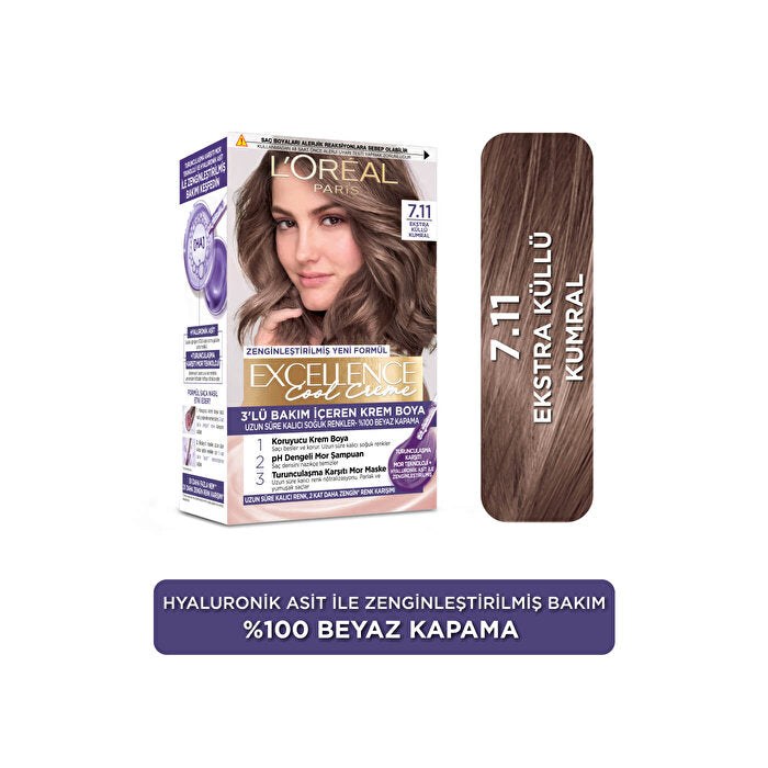 L&#39;Oreal Paris Excellence Cool Creme Hair Color 7.11 - Extra Ash Brown | 100% Gray Coverage