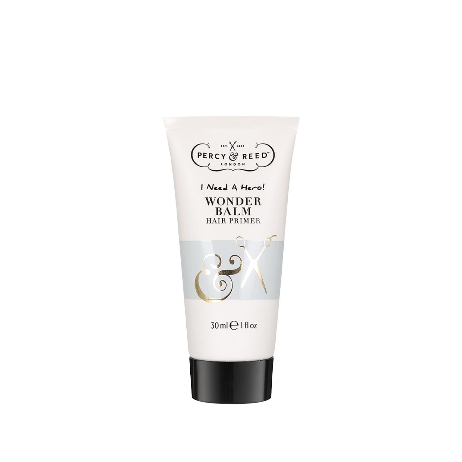 Percy & Reed I Need A Hero! Wonder Hair Care Balm: Leave-In Conditioner for Frizz Control, Styling & Shine - 30ml Travel Size Percy & Reed Hair Balm: Frizz Control & Leave-In Conditioner hair care balm, leave in conditioner, frizz control balm, Percy & Reed, hair styling product, hair balm, leave-in balm, hair conditioner, styling aid, frizz control, dry hair, damaged hair, convenient hair care, travel-friendly, shine, manageability, quick hair care, women's hair care, hair styling, hair smoothing, hair nou