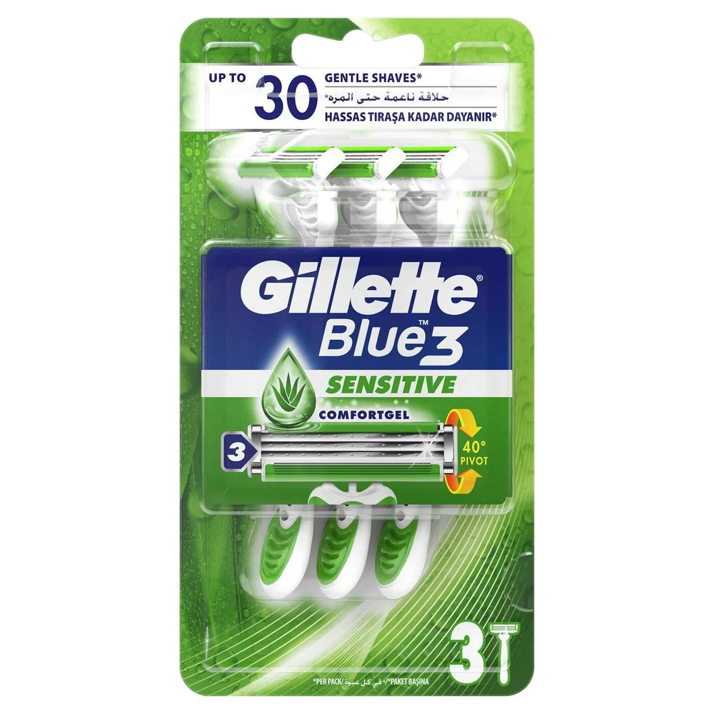 Gillette Blue3 Sensitive Disposable Razors for Smooth Skin 3 Count