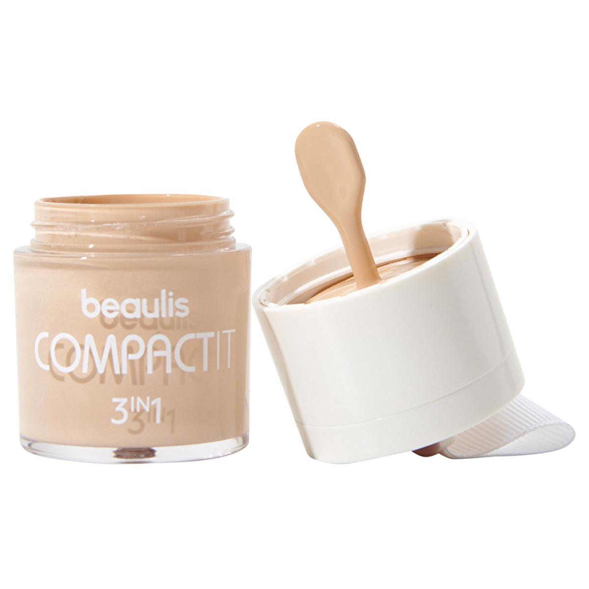 beaulis compact it foundation blush concealer product image, beauitful makeup with beaulis 3-in-1 compact Beaulis Compact It Fondöten & Allık & Kapatıcı - 108 Sand Sensation Beaulis Compact It Foundation - 3-in-1 Makeup beaulis, compact-foundation, 3-in-1-makeup, blush, concealer, natural-look, makeup-essentials, ai-generated, 108-sand-sensation, versatile-makeup