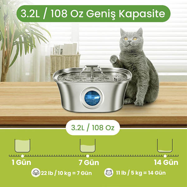 Electron Double Spout Stainless Steel Automatic Water Fountain 3.2L