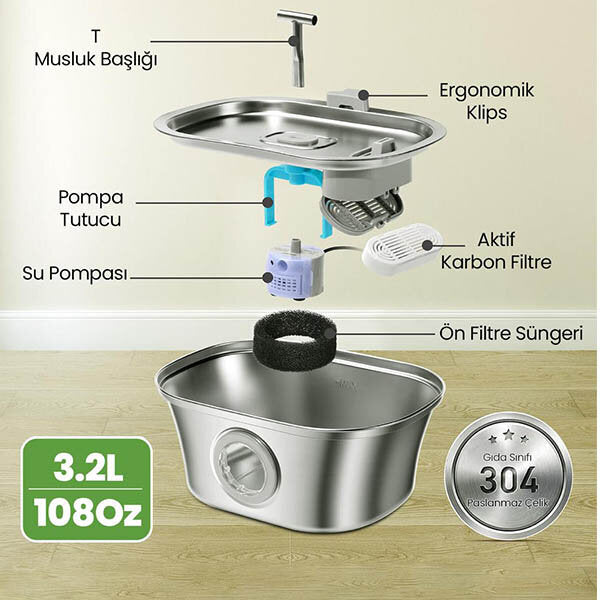 Electron Double Spout Stainless Steel Automatic Water Fountain 3.2L