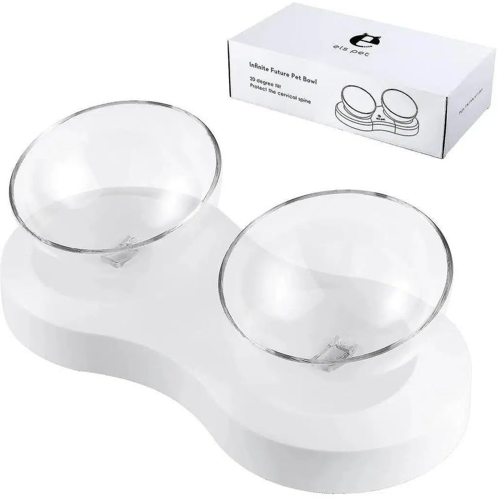 Els Pet Double Transparent Pet Food and Water Bowl Set