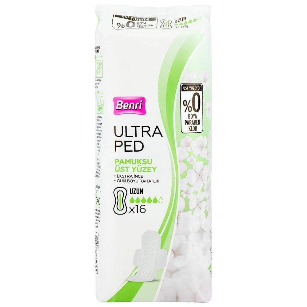Benri Ultra Cotton Sanitary Pads Long 16 Count