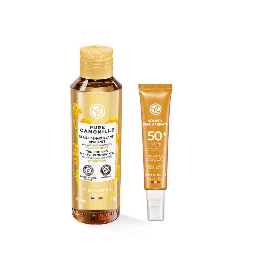 Caudalie SPF 50+ Anti-Aging Sun Cream and Facial Cleansing Oil Set for Sensitive Skin - Skincare Gift Set with Pure Camomille Caudalie SPF 50+ Anti-Aging Skincare Set anti-aging sun cream, SPF 50+ sunscreen, facial cleansing oil, sensitive skin skincare, Pure Camomille skincare, skincare set, sun protection, gentle cleansing, anti-aging skincare, skincare gift set, Caudalie products