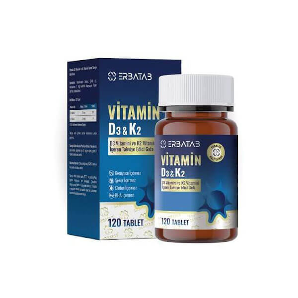 Erbatab D3 K2 Vitamin Supplement for Bone Support 120 Tablets