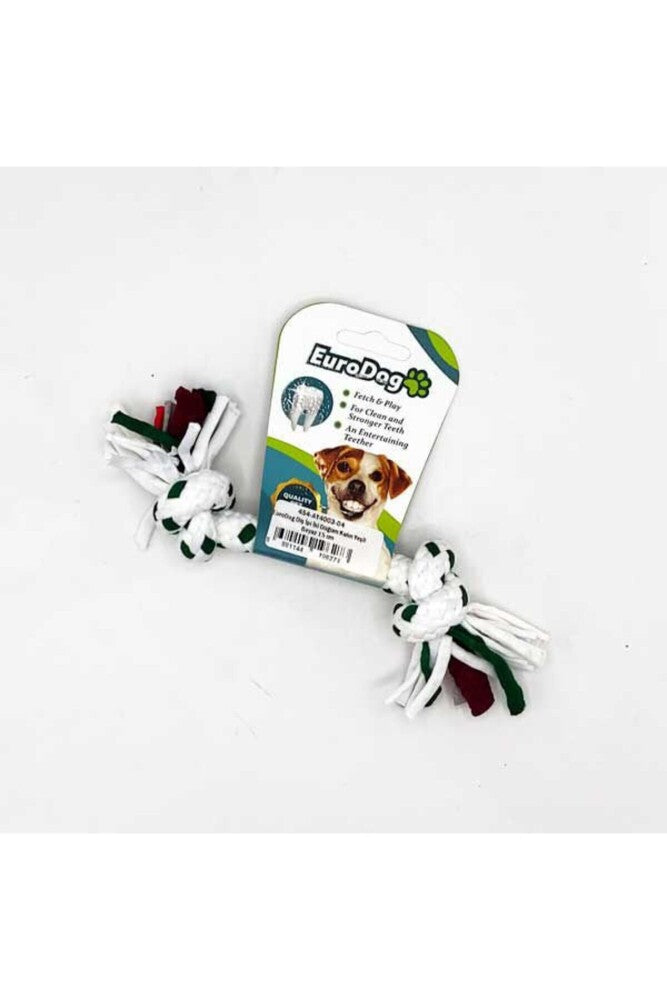 Eurodog Two-Knot Thick Dental Rope Dog Toy Green & White 15cm