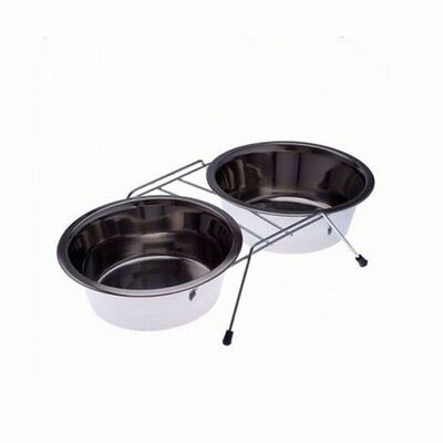 Eurodog Elevated Double Metal Dog Bowls for Food and Water 2x250ml