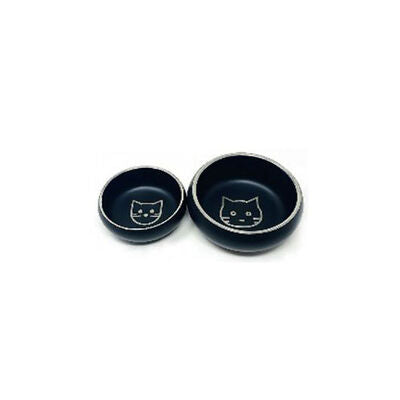 EuroDog Laser Engraved Black Steel Cat Bowl 12cm