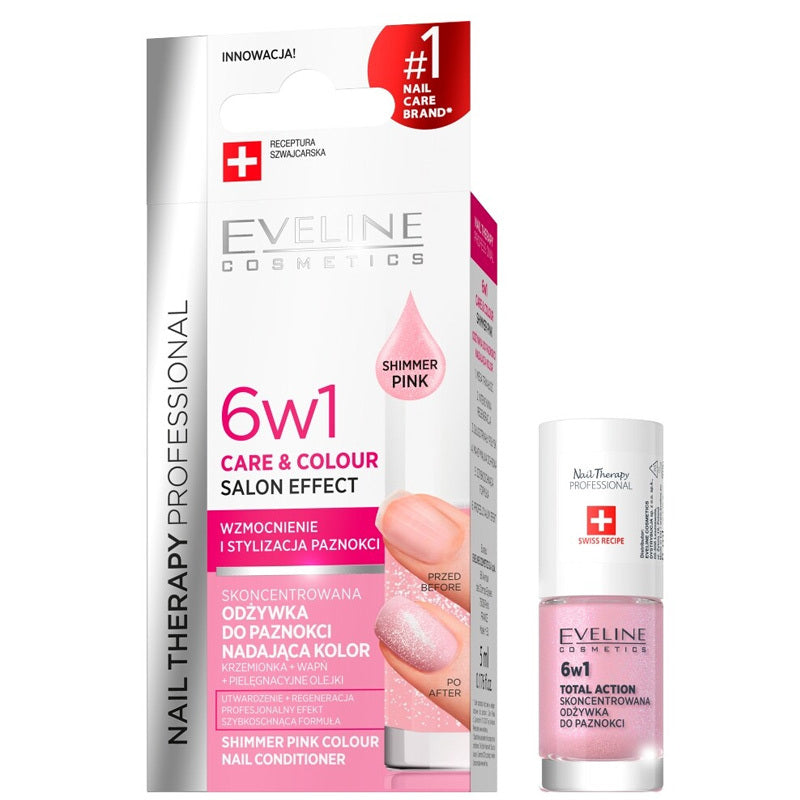 Eveline Cosmetics 6in1 Care & Colour Nail Strengthener Shimmer Pink 5ml
