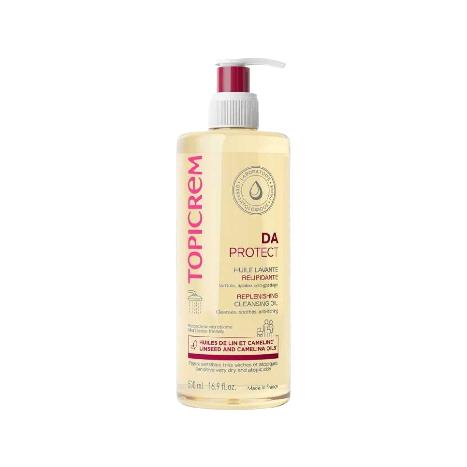 Topicrem DA Protect Cleansing Oil for Dry Skin: Replenishing, Gentle, & Moisturizing Facial Cleanser (500ml) Topicrem Cleansing Oil: Gentle Cleanser for Dry Skin Cleansing Oil for dry skin, Topicrem cleansing oil, Dry skin cleansing oil, Replenishing cleansing oil, Gentle cleanser for dry skin, Moisturizing cleansing oil, DA Protect cleansing oil, Cleansing oil 500ml, Skincare for dry skin, Facial cleanser for dry skin, cleansing oil, dry skin, sensitive skin, replenishing, moisturizing, gentle, facial clea