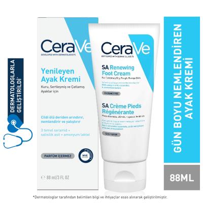 cerave sa foot cream 88 ml front view, cerave sa foot cream 88 ml texture, cerave sa foot cream application on feet CeraVe SA Foot Cream - Renewing Formula | 88 ml CeraVe SA Foot Cream - Renewing Formula | 88 ml cerave, sa-foot-cream, foot-care, dry-skin, exfoliating-cream, skin-care, moisturizer, hypoallergenic, fragrance-free, ai-generated