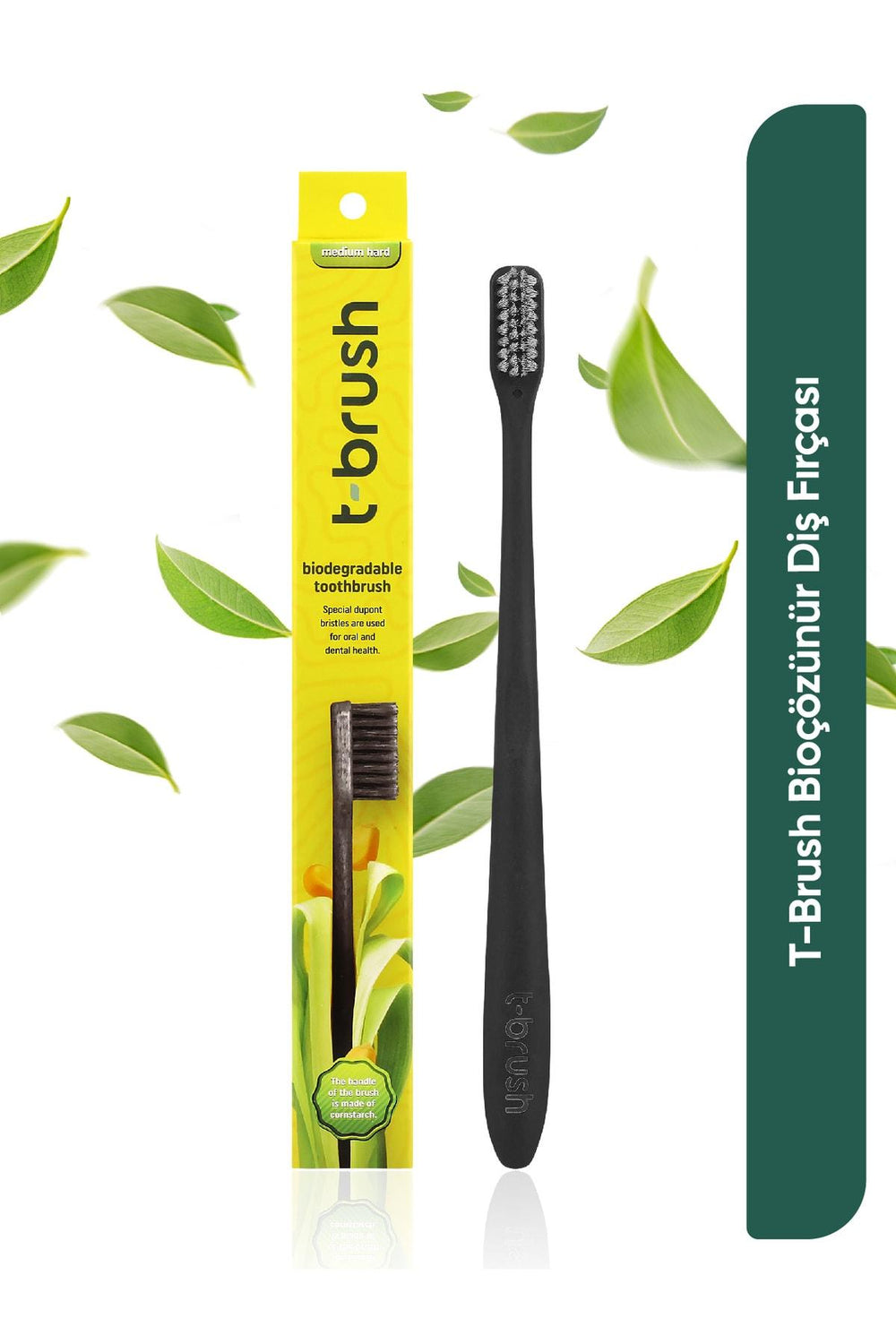 T-Brush Bioçözünür Vegan Diş Fırçası – Siyah Renk – Medium