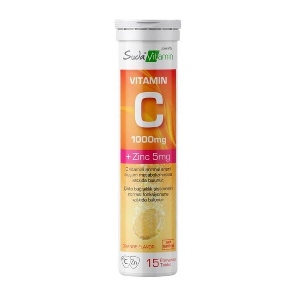 Suda Vitamin C 1000 mg + Zinc 5 mg Effervescent Tablets - Boosts Immunity & Energy - Orange Flavor Vitamin C & Zinc Effervescent Tablets - Boost Immunity & Energy Vitamin C supplement, Zinc dietary supplement, Effervescent tablets, Immune system support, Antioxidant supplement, Health and wellness, Dietary supplements, Orange flavor, Easy to swallow, Immunity booster, Energy supplement