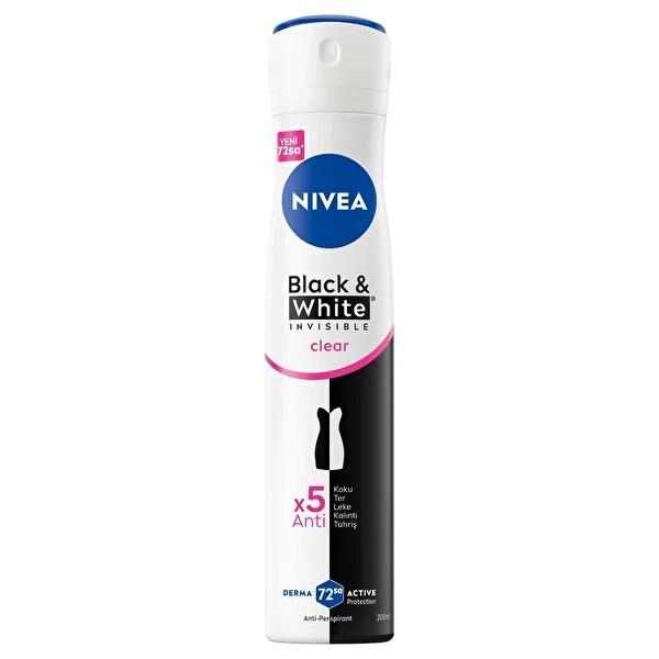 Nivea Women's Deodorant Spray - Black&White Invisible Clear, Long-Lasting Anti-Perspirant Protection, 6.76 fl oz Nivea Black&White Invisible Clear Deodorant Spray - 72hr Protection Nivea Black&White Invisible Clear Deodorant Spray, Women's Deodorant Spray, Long-lasting Anti-perspirant Deodorant, Stain-free Deodorant for Women, Dermatologically Tested Deodorant, Anti-perspirant Deodorant, Deodorant Spray for Women, Women's Personal Care, Sensitive Skin Products, Alcohol-Free Deodorant, Long-Lasting Deodorant