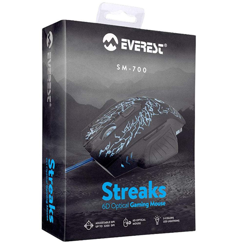Everest SM-700 Wired Gaming Mouse - Customizable DPI, Optical Sensor, Black - view 2