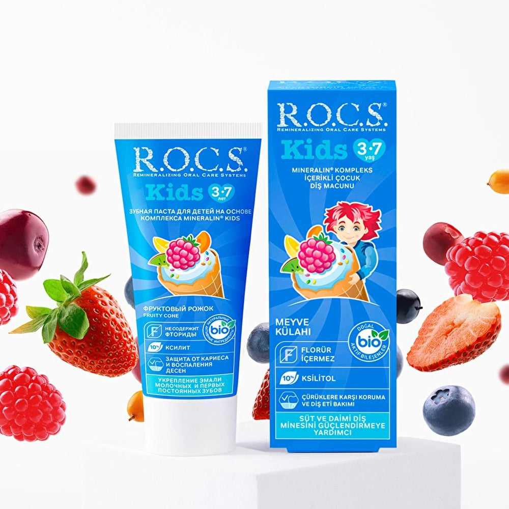 Rocs Kids Fruit Cone Toothpaste for Ages 3-7 45g
