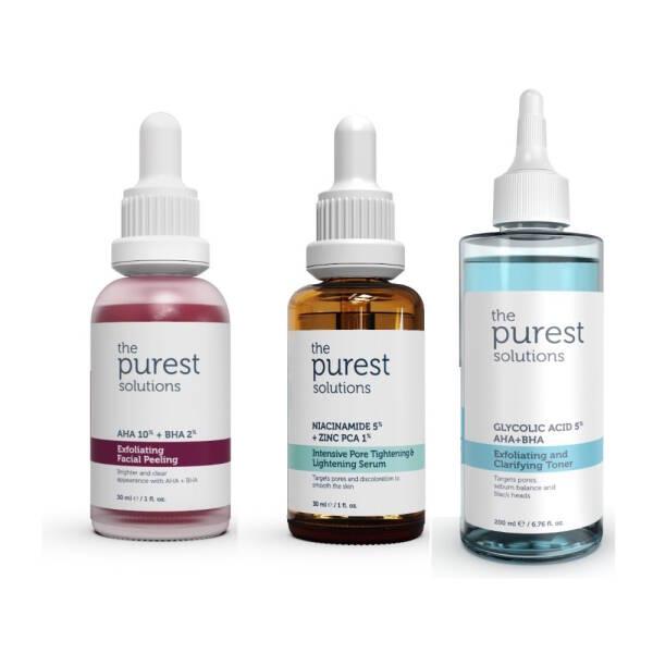 The Purest Solutions Skincare Set - Exfoliating, Pore Tightening & Toning for Uneven Skin Tone The Purest Solutions Skincare Set for Uneven Skin Tone Skincare Set, AHA BHA Exfoliant, Niacinamide Serum, Glycolic Acid Toner, Hyaluronic Acid Skincare, Uneven Skin Tone Treatment, Hyperpigmentation Solution, Skincare Routine, Active Ingredients, Skincare Essentials, Beauty Products, Skincare for Uneven Skin