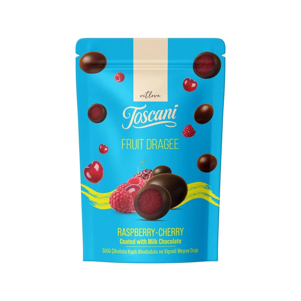 Toscani Milk Chocolate Dragees Raspberry & Cherry 60g Candy Snack