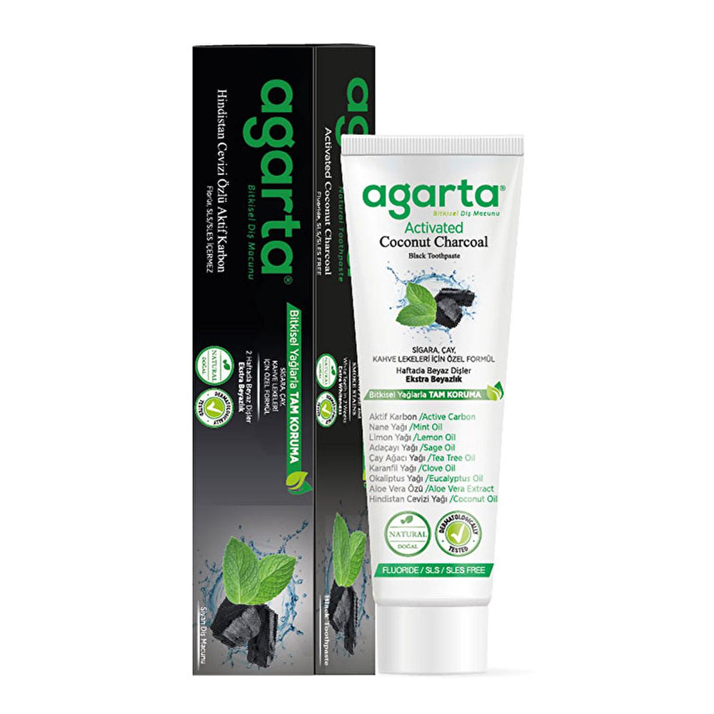 Agarta Natural Charcoal Toothpaste, Fluoride-Free, Coconut Derived - 100ml - Toothpaste