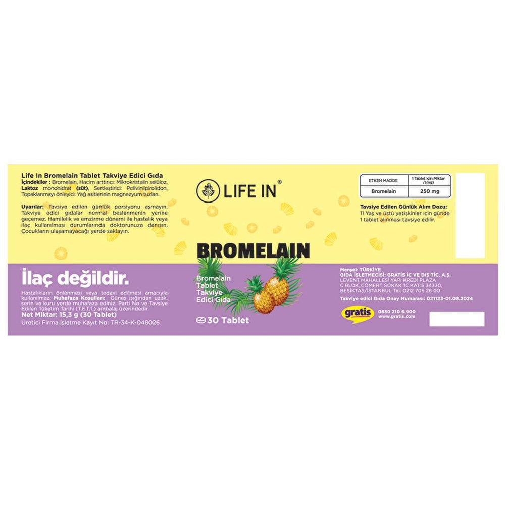 Life In Bromelain Dietary Supplement for Digestion 30 Tablets