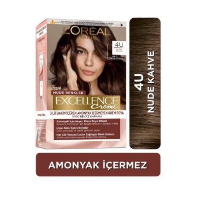 Loreal Paris Excellence Creme Nude Renkler Saç Boyası - 4U Nude Kahve - Ammonia Free Hair Dye Loreal Paris Excellence Creme - Ammonia Free Hair Dye Loreal Paris Excellence Creme, Nude Renkler Saç Boyası, Ammonia Free Hair Dye, Hair Coloring, Nude Kahve Shade, pH Balanced Hair Care, Pro-Keratin enriched, Ceramide containing Nourishing Mask, U Reflection technology, Hair Dye for Sensitive Scalp, Salon Quality Hair Color, Natural Looking Hair Color