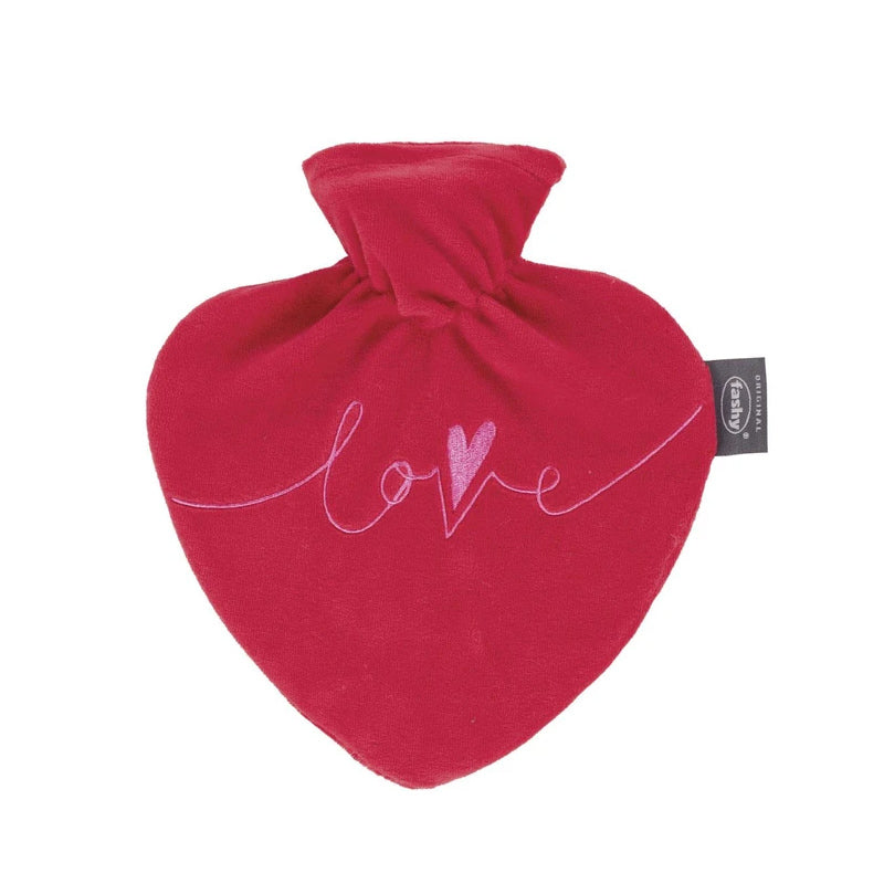 Fashy Heart Hot Water Bottle with Cozy Fleece Cover